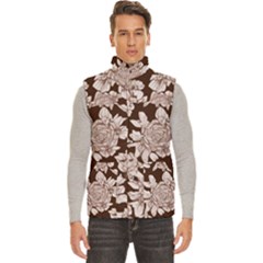 Mid Century Retro Floral 1970s 1960s Pattern 106 Men s High Neck Button Up Puffer Vest by violetheavensky