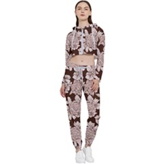 Mid Century Retro Floral 1970s 1960s Pattern 106 Cropped Zip Up Lounge Set by violetheavensky