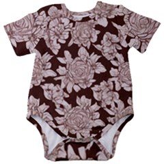 Mid Century Retro Floral 1970s 1960s Pattern 106 Baby Short Sleeve Bodysuit by violetheavensky