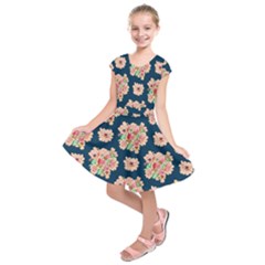 Retro 1880s Flowers Pattern 7 Kids  Short Sleeve Dress by violetheavensky