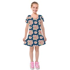 Retro 1880s Flowers Pattern 7 Kids  Short Sleeve Velvet Dress by violetheavensky