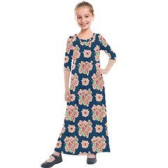 Retro 1880s Flowers Pattern 7 Kids  Quarter Sleeve Maxi Dress by violetheavensky