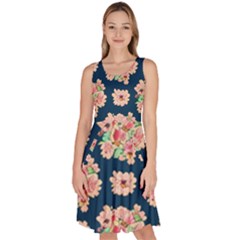 Retro 1880s Flowers Pattern 7 Knee Length Skater Dress With Pockets by violetheavensky