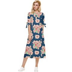 Retro 1880s Flowers Pattern 7 Bow Sleeve Chiffon Midi Dress by violetheavensky