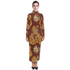Mid Century Retro Floral 1970s 1960s Pattern 95 Turtleneck Maxi Dress by violetheavensky