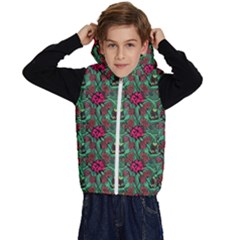 Retro 1880s Flowers Pattern 3 Kids  Stylish Hooded Puffer Vest by violetheavensky