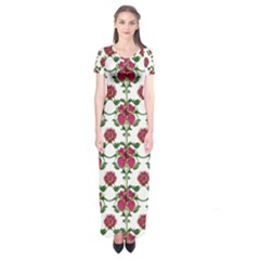 Retro 1880s Flowers Pattern 2 Short Sleeve Maxi Dress by violetheavensky