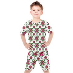 Retro 1880s Flowers Pattern 2 Kids  T-shirt And Shorts Set by violetheavensky