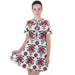 Retro 1880s Flowers Pattern 2 Short Sleeve Shoulder Cut Out Dress  by violetheavensky