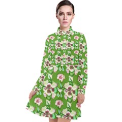 Retro 1880s Flowers Pattern 4 Long Sleeve Chiffon Shirt Dress by violetheavensky