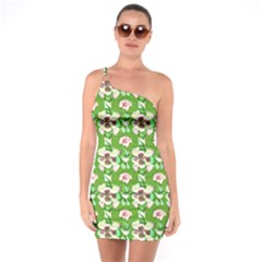 Retro 1880s Flowers Pattern 4 One Shoulder Ring Trim Bodycon Dress by violetheavensky