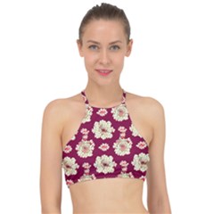 Retro 1880s Flowers Pattern Halter Bikini Top by violetheavensky