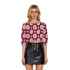 Retro 1880s Flowers Pattern Mid Sleeve Drawstring Hem Top by violetheavensky