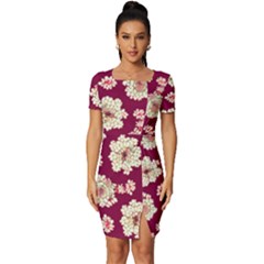 Retro 1880s Flowers Pattern Fitted Knot Split End Bodycon Dress by violetheavensky