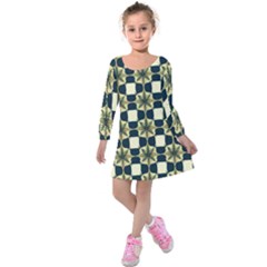 Royal Fractal Pattern Kids  Long Sleeve Velvet Dress by violetheavensky