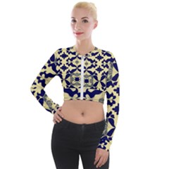 Royal Fractal Pattern 3 Long Sleeve Cropped Velvet Jacket by violetheavensky