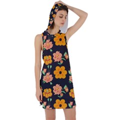Retro 40s 50s Flowers Pattern Halloween 3 Racer Back Hoodie Dress by violetheavensky