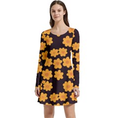 Retro 40s 50s Flowers Pattern Halloween 4 Long Sleeve Velour Skater Dress by violetheavensky