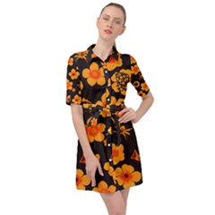 Retro 40s 50s Flowers Pattern Halloween Belted Shirt Dress by violetheavensky