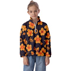 Retro 40s 50s Flowers Pattern Halloween Kids  Half Zip Hoodie by violetheavensky