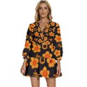 Retro 40s 50s Flowers Pattern Halloween V-Neck Placket Mini Dress View1