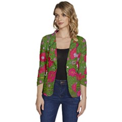 Mid Century Retro Floral 1970s 1960s Pattern 88 Women s One-button 3/4 Sleeve Short Jacket by violetheavensky