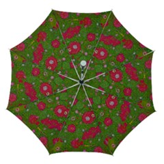 Mid Century Retro Floral 1970s 1960s Pattern 88 Automatic Folding Umbrella With Case (medium) by violetheavensky