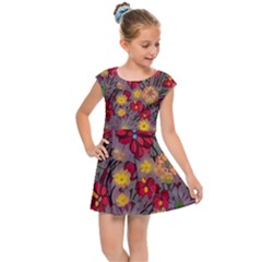 Mid Century Retro Floral 1970s 1960s Pattern 90 Kids  Cap Sleeve Dress by violetheavensky