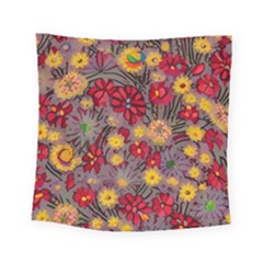 Mid Century Retro Floral 1970s 1960s Pattern 90 Square Tapestry (small) by violetheavensky