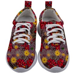 Mid Century Retro Floral 1970s 1960s Pattern 90 Kids Athletic Shoes by violetheavensky