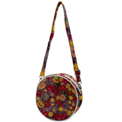Mid Century Retro Floral 1970s 1960s Pattern 90 Crossbody Circle Bag by violetheavensky