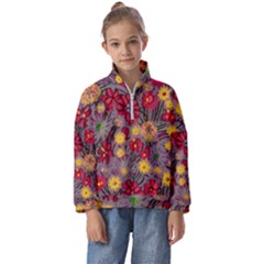 Mid Century Retro Floral 1970s 1960s Pattern 90 Kids  Half Zip Hoodie by violetheavensky