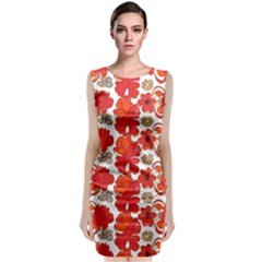 Mid Century Retro Floral 1970s 1960s Pattern 91 Classic Sleeveless Midi Dress by violetheavensky