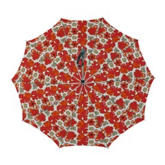Mid Century Retro Floral 1970s 1960s Pattern 91 Automatic Folding Umbrella With Case (large) by violetheavensky