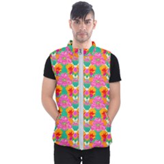 Retro 40s 50s Mexico Flowers Pattern Men s Puffer Vest by violetheavensky