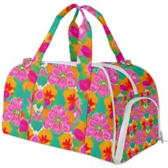 Retro 40s 50s Mexico Flowers Pattern Burner Gym Duffel Bag by violetheavensky