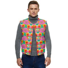 Retro 40s 50s Mexico Flowers Pattern Men s Button Up Puffer Vest	 by violetheavensky