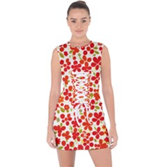 Mid Century Retro Floral 1970s 1960s Pattern 92 Lace Up Front Bodycon Dress by violetheavensky