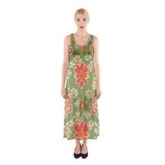 Retro 40s 50s Mexico Flowers Pattern 3 Sleeveless Maxi Dress by violetheavensky