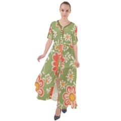 Retro 40s 50s Mexico Flowers Pattern 3 Waist Tie Boho Maxi Dress by violetheavensky