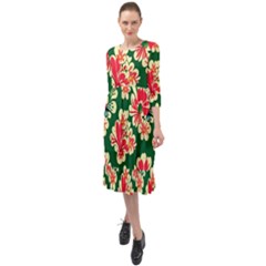 Retro 40s 50s Mexico Flowers Pattern 2 Ruffle End Midi Chiffon Dress by violetheavensky