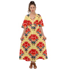 Retro 40s 50s Mexico Flowers Pattern 4 Kimono Sleeve Boho Dress by violetheavensky
