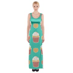 Retro 40s 50s Cupcake Pattern 3 Thigh Split Maxi Dress by violetheavensky