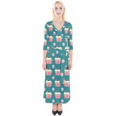 Retro 40s 50s Cupcake Pattern 2 Quarter Sleeve Wrap Maxi Dress by violetheavensky