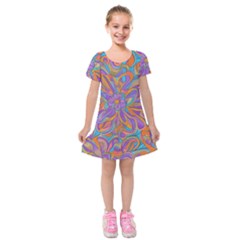 Mid Century Retro Floral 1970s 1960s Pattern 75 Kids  Short Sleeve Velvet Dress by violetheavensky