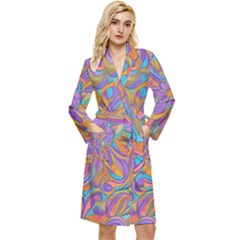Mid Century Retro Floral 1970s 1960s Pattern 75 Long Sleeve Velvet Robe by violetheavensky