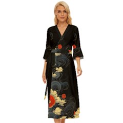 Korean Art Flowers Asian Pattern Midsummer Wrap Dress by Sabxi