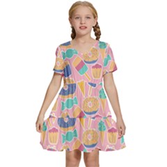 Ice Cream Donut Sweets Candie Kids  Short Sleeve Tiered Mini Dress by Apenda