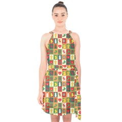 Template Christmas Pattern Halter Collar Waist Tie Chiffon Dress by Proyonanggan