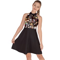 Jesus Christ Modern Halftone Pattern Sleeveless Halter Neck A-line Dress by snek